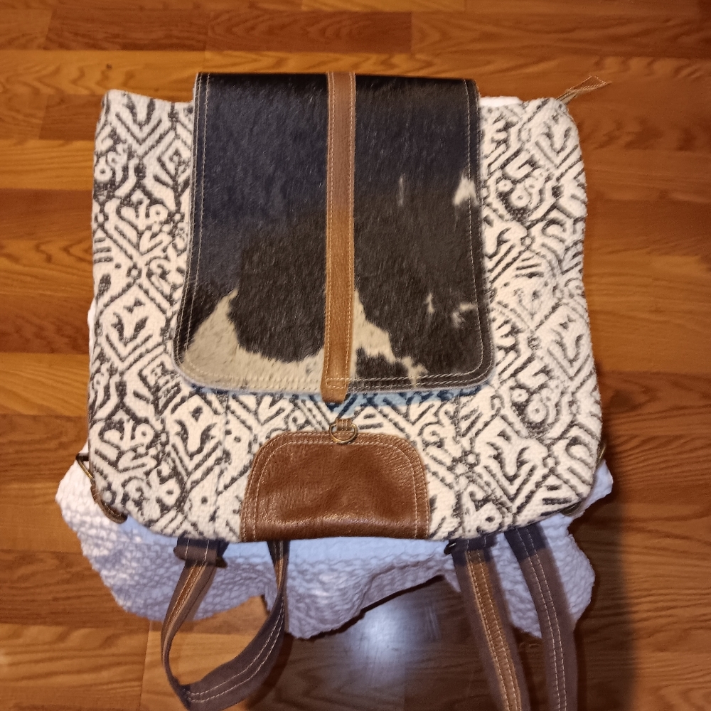 Myra Backpack Bag, 14x14, Beautiful cow hide like bag